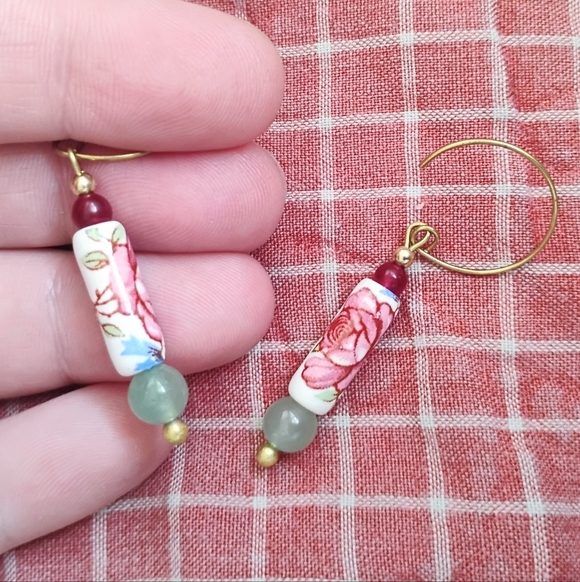 Handmade Dainty Rose Earrings With Stone Accents - Picture 4 of 5